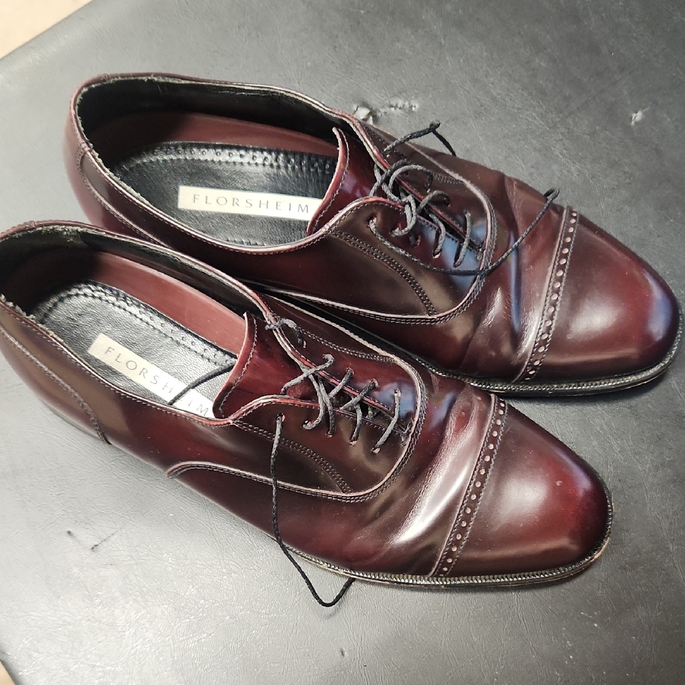 Florsheim Men's Dark Burgundy Leather Rucci Cap Toe Oxfords